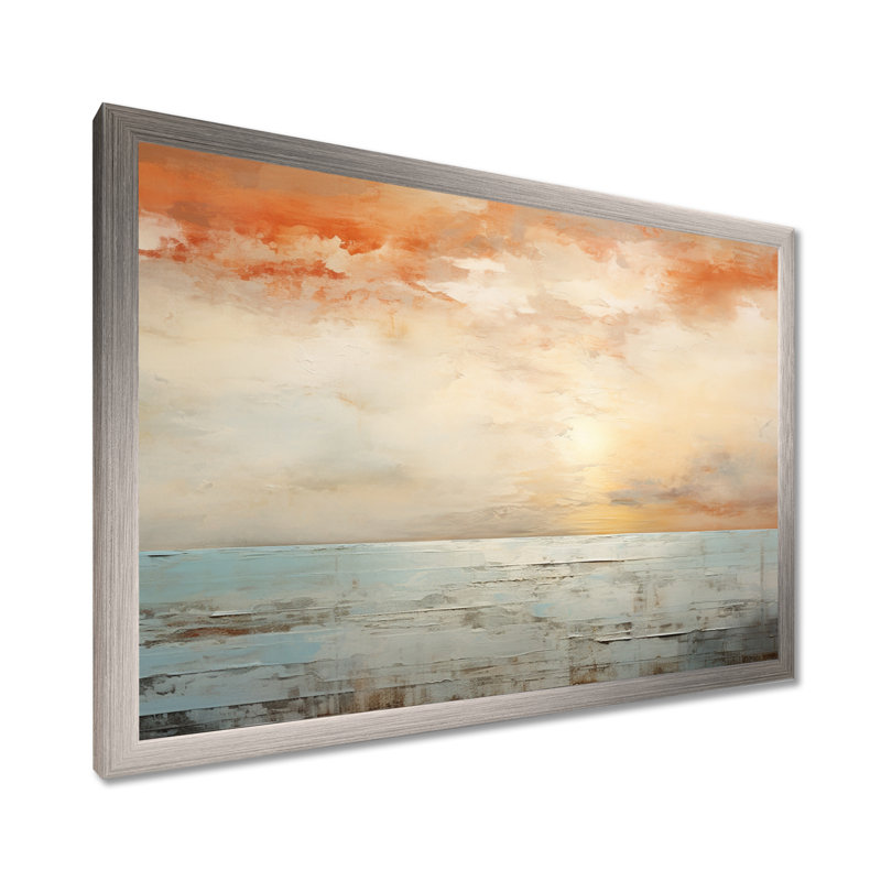 Pinheiro - art mural coucher de soleil côtier, H 12 po x l 20 po x P 1 po, Cadre simple argenté