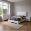 Ensemble de chambre à coucher double 4 pièces Sok, blanc moderne, tête de lit tapissier à DEL-108977127-108977126