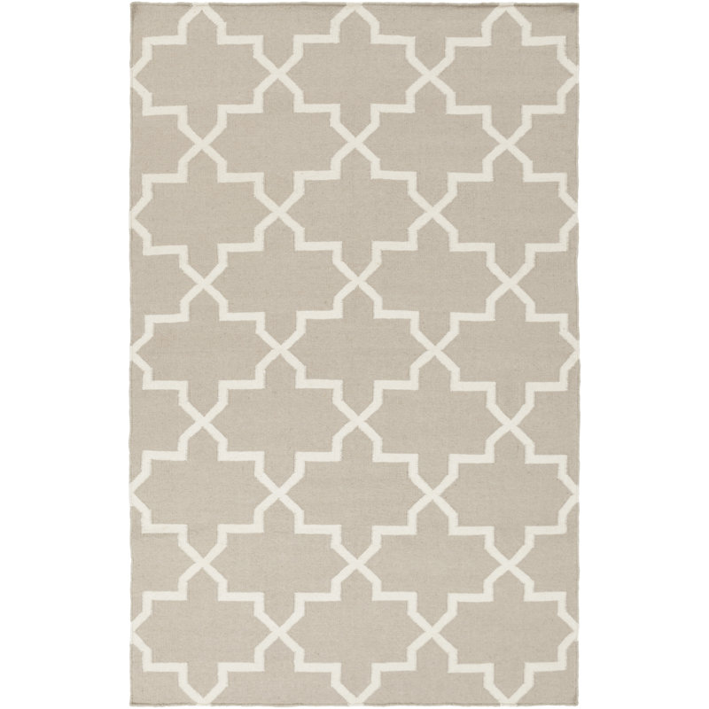 Tapis gris en laine tissé à la main géométrique à tissage plat Bangor, Rectangle 2 pi x 3 pi