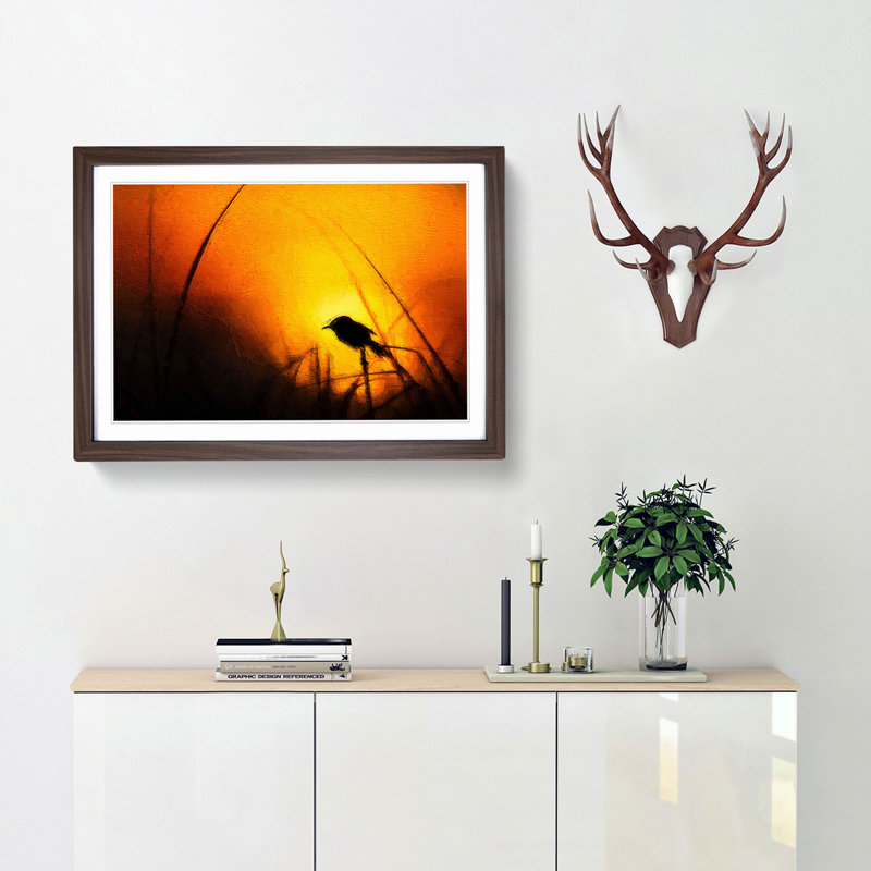 Bird in the Sunset - Framed Print, 45cm H x 63cm W x 2cm D, Walnut Framed