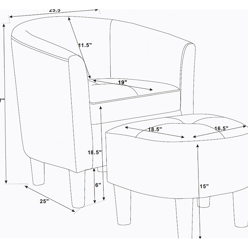 Fauteuil demi-tonneau de 25,5 po en polyester avec repose-pieds