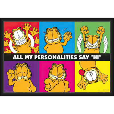  Officially Licensed Garfield - All My Personalities Say Hi Framed Art Poster - 24 x 36 Inch - Sturdy Engineered Wood Frame with Plexi Glass - Ready to Hang