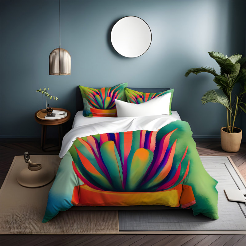 Ensemble de housse de couette en microfibre vert / orange, Housse de couette pour très grand lit et 2 très