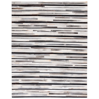 Shadle Hand Woven Leather/Felted Cloth Abstract Rug in Black/Ivory