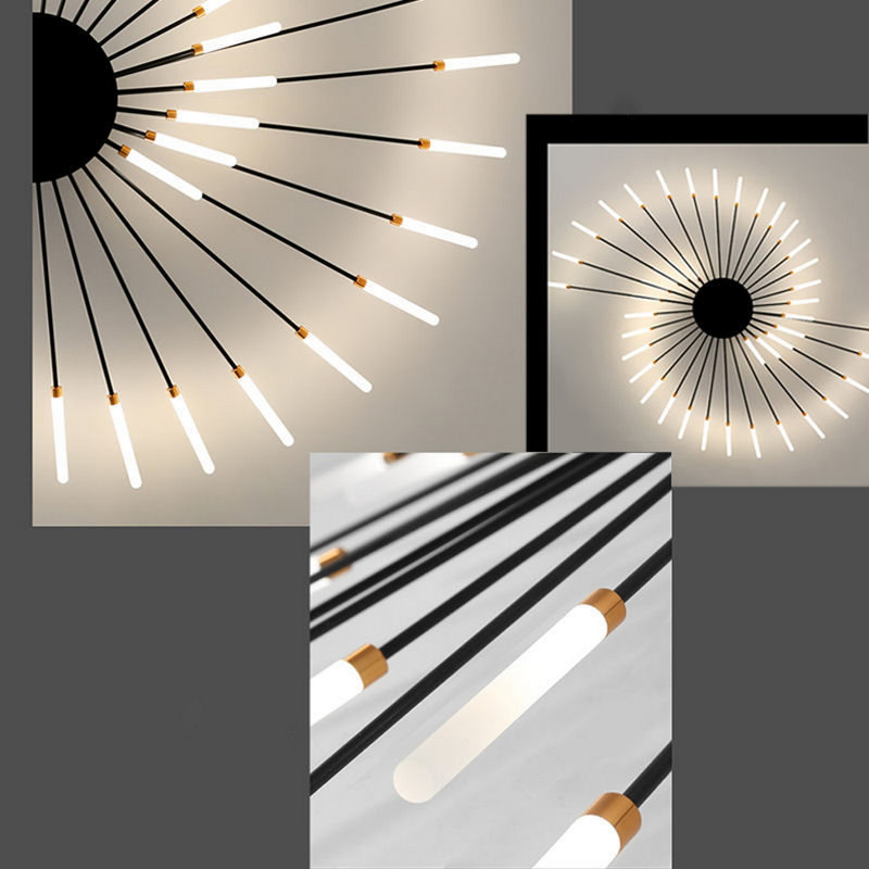 42-light Creative Nordic Flush Mount Light Led Firework Semi Flush Ceiling Light, Matte Black