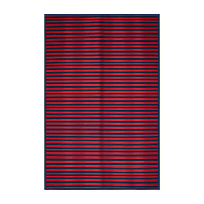 Machine Washable Horizontal Stripes Blue Area Rug