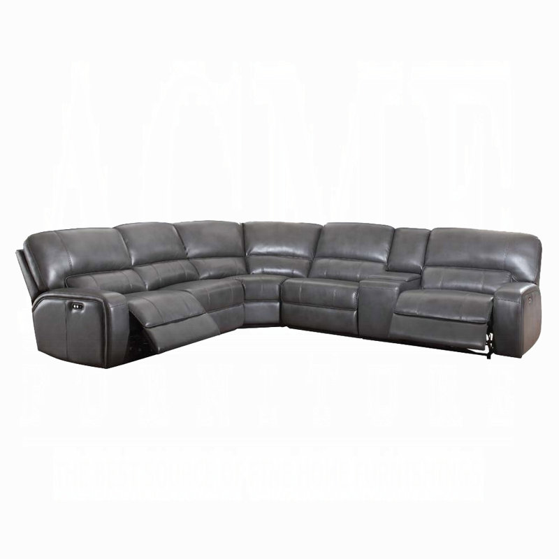 Canapé modulaire inclinable électrique Saul avec revêtement en cuir et sièges moelleux - gris