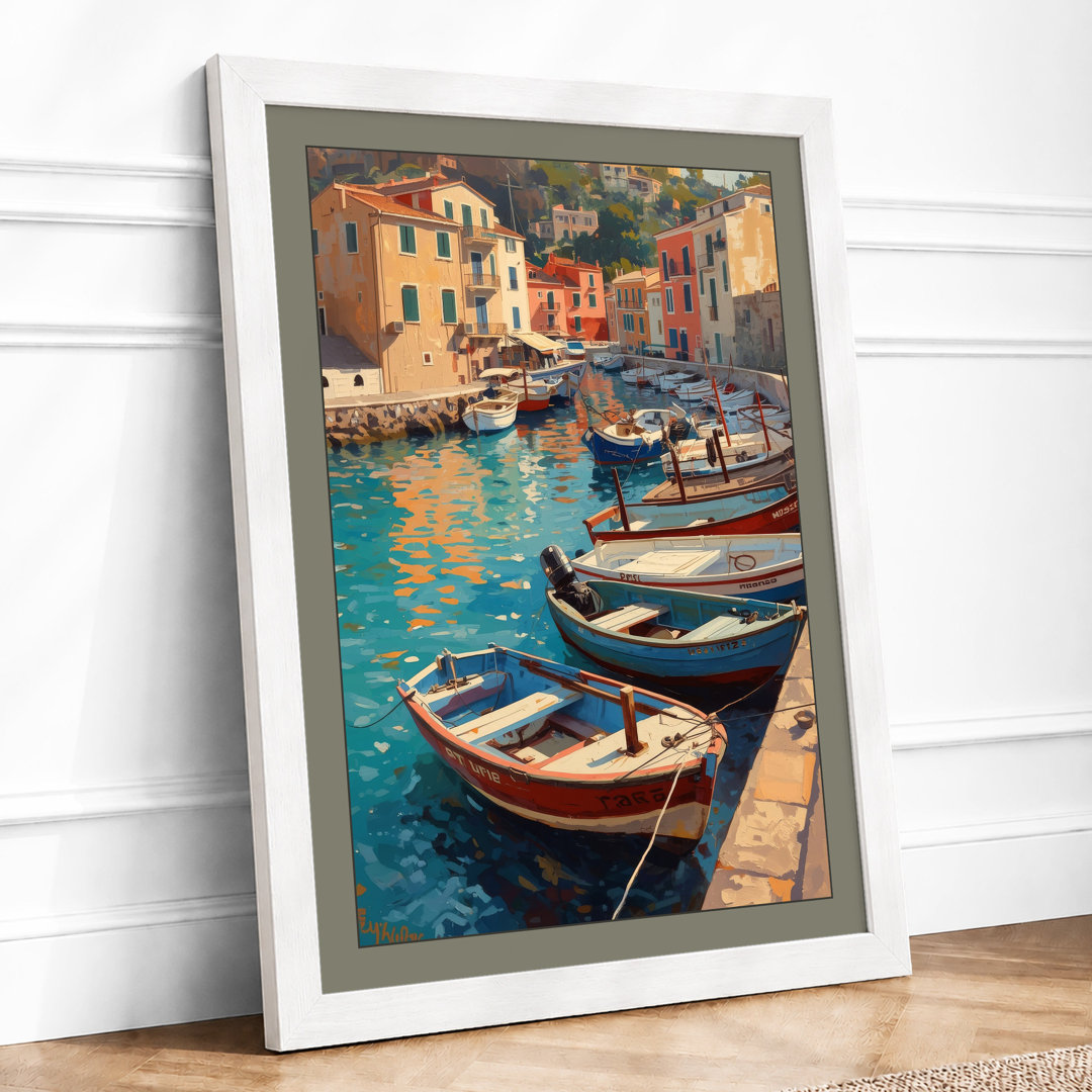 Mediterranean Harbor Light Coastal Framed Art Print