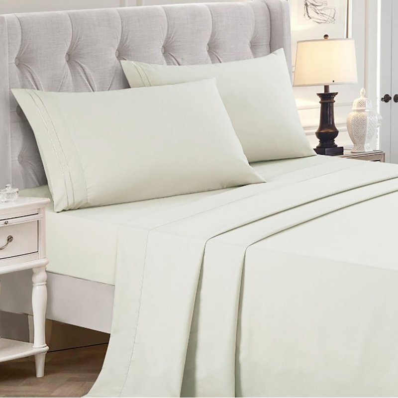 Sheet Set 2000 Embroidery Soft Cozy 14" Deep Pocket, Full Sheet Set with Fitted Sheet + 2 Pillowcases, Beige