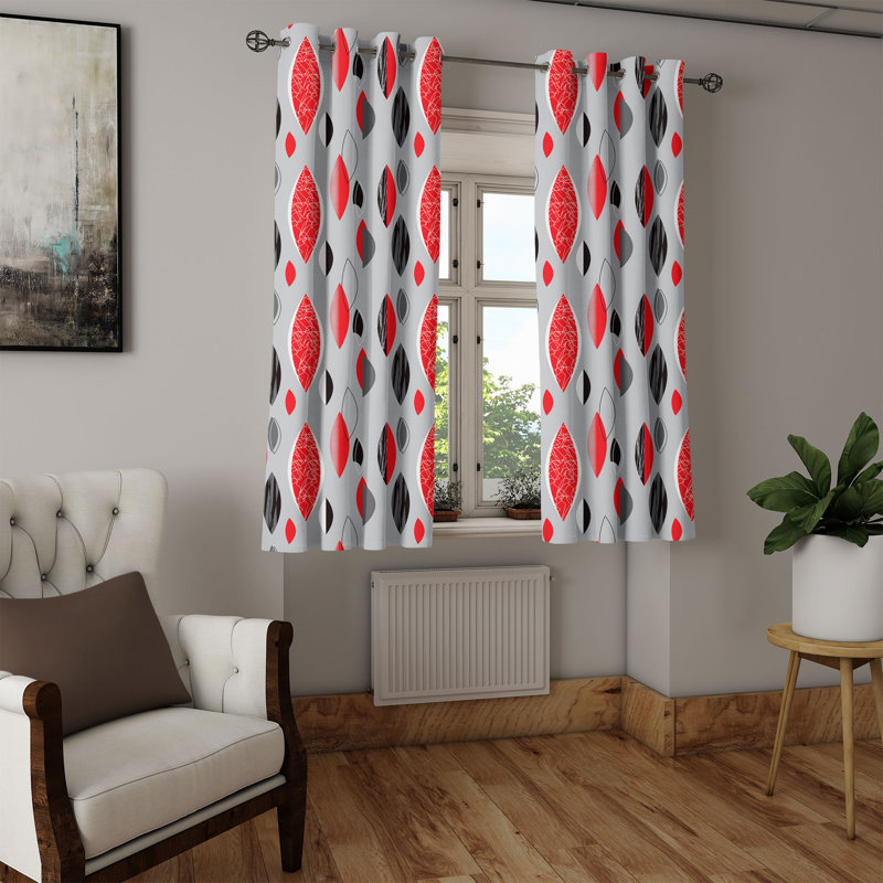 Rideau décoratif à œillets de style Mid-Century East Urban Home, 50 po, rouge, noir, gris pâle, L 50 po x L 54 po