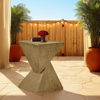 Sculptural Side Table with Hourglass Shape, Weather-Resistant MGO, Indoor/Outdoor Use
