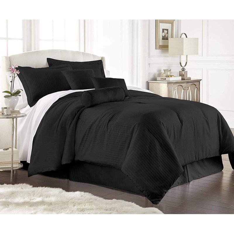 Polyester Striped Comforter, King Comforter + 6 Additional Pieces, Gray
