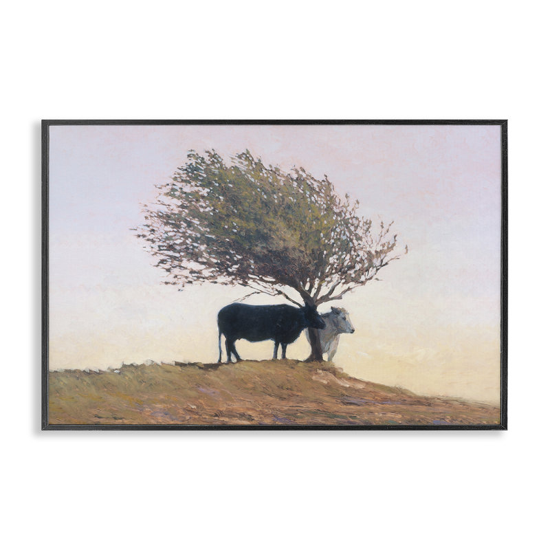 Giclée encadrée de bovins noirs et blancs, design par Kent Lovelace, H 12 po x l 18 po, Giclée encadrée noir minuit
