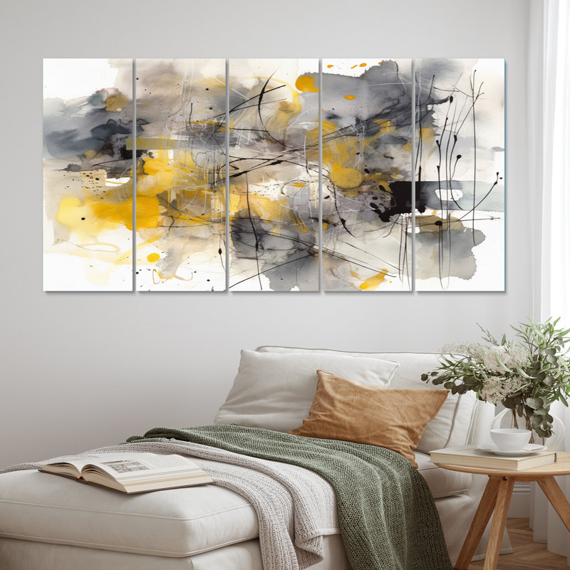 Ensemble de salon art mural en métal jaune gris au-delà de la toile II