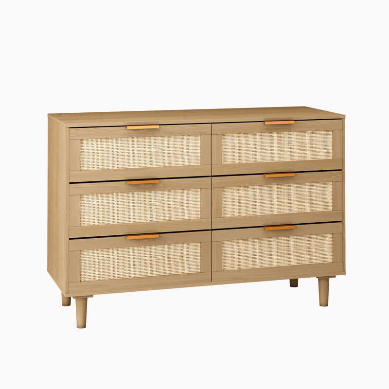 Commode en rotin à 6 tiroirs Drae, Chêne