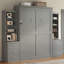 Lit escamotable double avec tablettes de rangement et tiroirs, gris