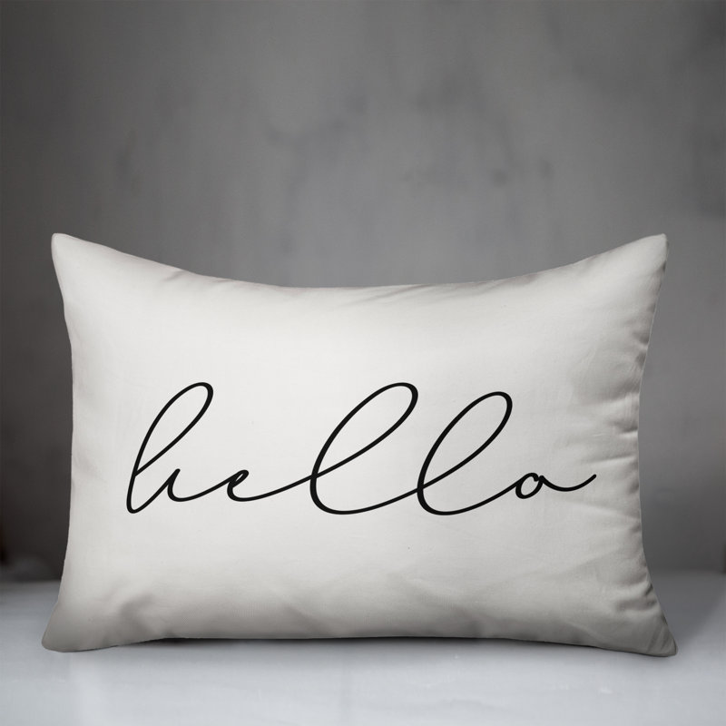  Hello Thin Outdoor Rectangular Pillow Cover & Insert, Off White/Black