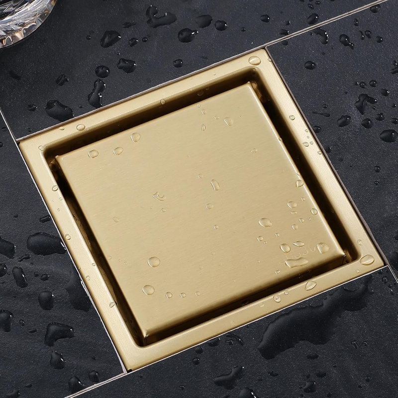 Drain de douche, drain de salle de bain carré en acier inoxydable Sus304, or brossé