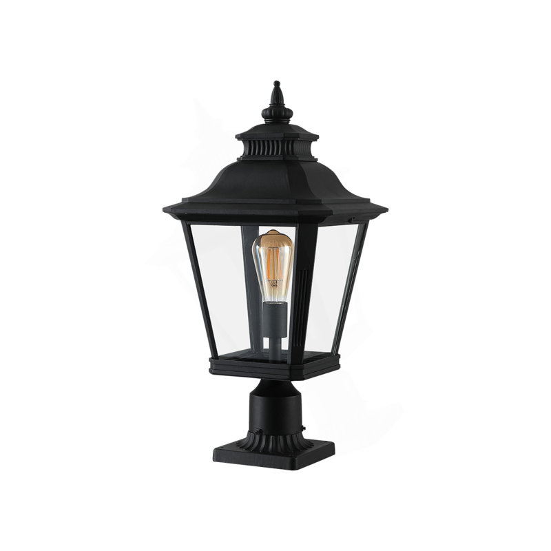 21"(H) 1-Pack Outdoor Post Lantern Light – Vintage Black Metal & Clear Glass Pillar Lamp For Garden, Gate, Driveway, And Pathway Lighting With Elegant Design (Bulb Not Included)