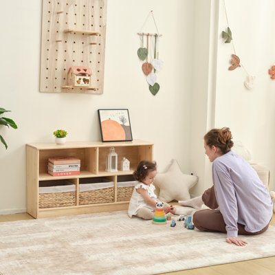 Rubber Wood 5-compartment Montessori Shelf, 43.3"l