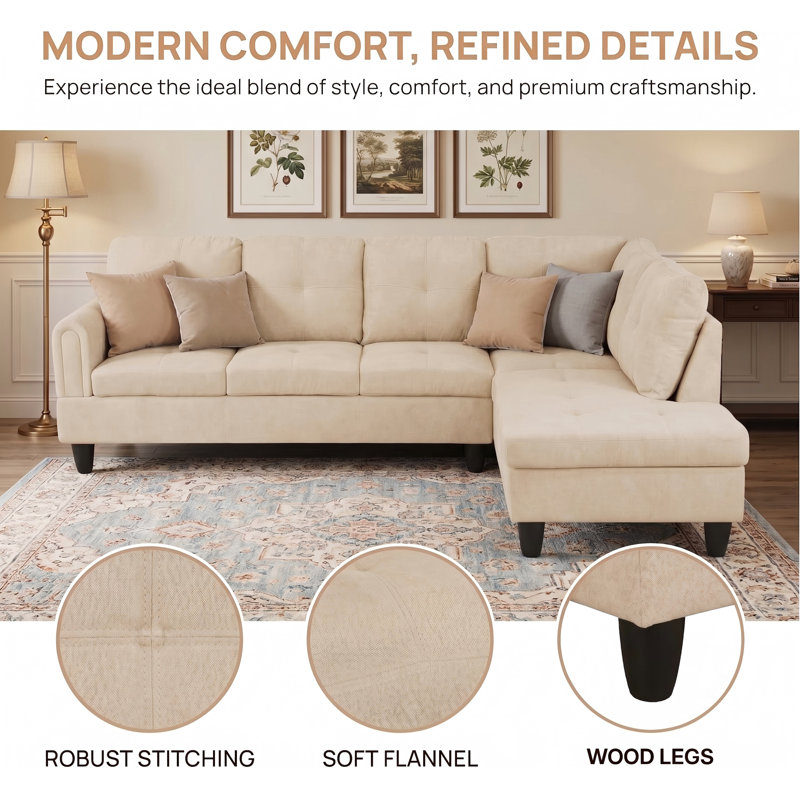 Canapé modulaire rembourré réversible avec repose-pieds, Flanelle beige, Orienté à droite