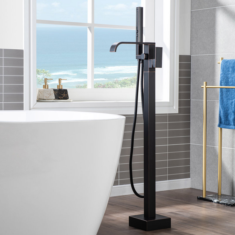 Robinet de baignoire monocommande à fixation au sol avec douche à main, Bronze frotté à l'huile