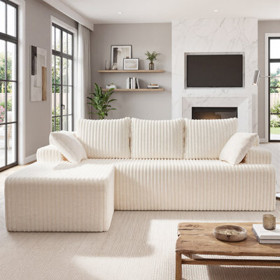 96" Modular L‑Shape Boneless Compressed Sectional Sofa, Spacious Striped Memory Foam Firm Couch with Oversized Left‑Facing Chaise for Living Room