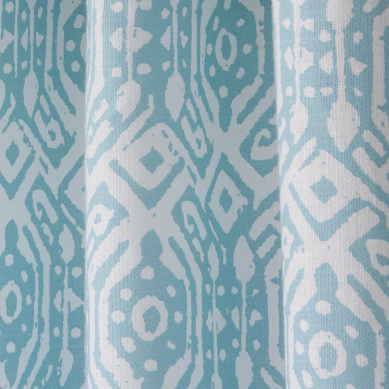 Jimena Polyester / Cotton Light-Filtering Batik Print Curtain Panel with Grommet Top, Teal/White, 50" x 84"