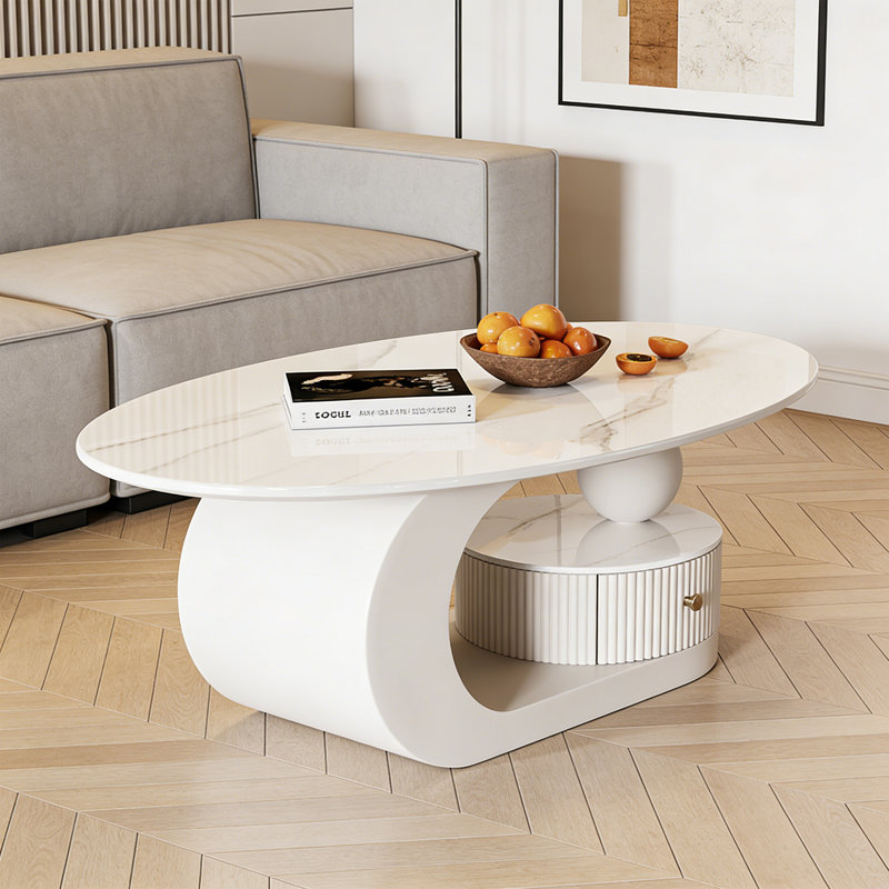 Table basse Carthage, Blanc, H 15,74 po x L 39,37 po x l 21,65 po, Blanc / Gris