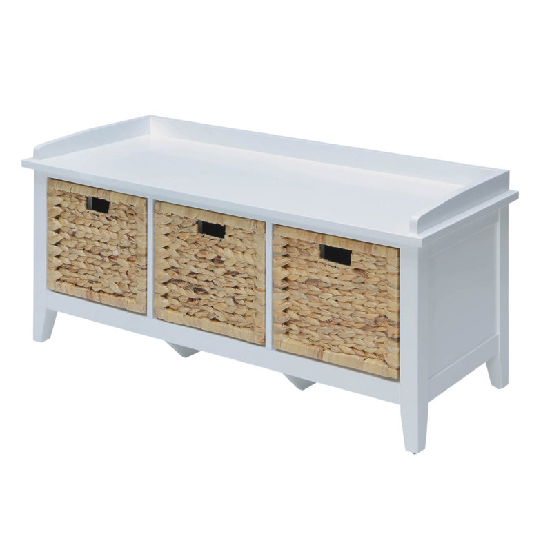 Banc beige et blanc avec 3 tiroirs, Blanc