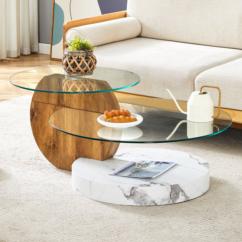 Table basse gigogne moderne Varese, Brun / Blanc, Clair, H 17 po x l 42 po x P 31,5 po