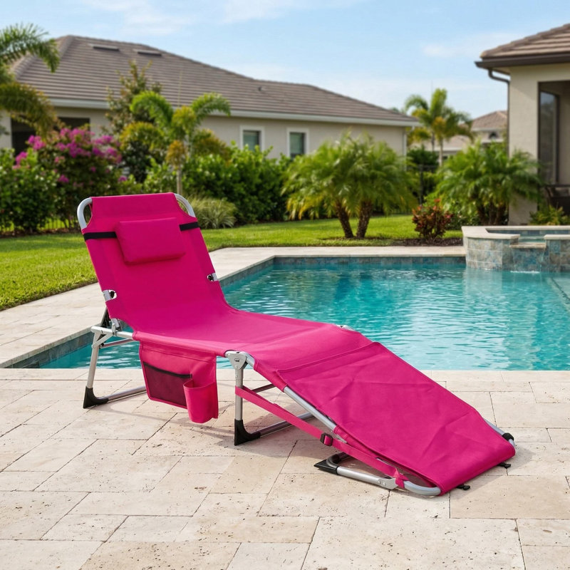 Portable Outdoor Tanning Sunbathing Chair With Face And Arm Cutout Holes For Beach Poolside Backyard Relaxation Use, Red
