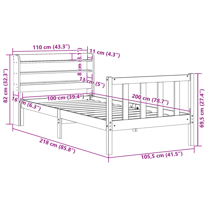 Storage Bed, Wax Brown, 100 x 200cm