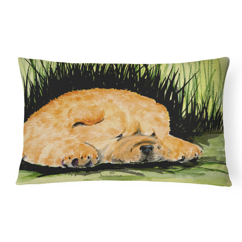 Coussin décoratif intérieur/extérieur brun/vert chow chow