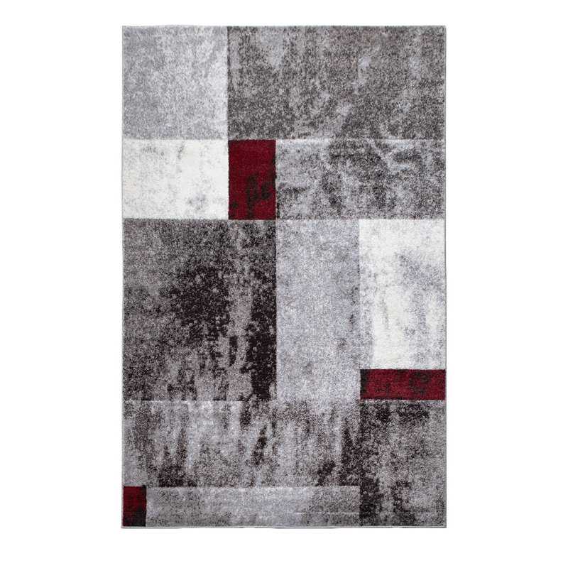 Geometric Shapes Area Rug, Rectangle 160 x 230cm, Red/Grey