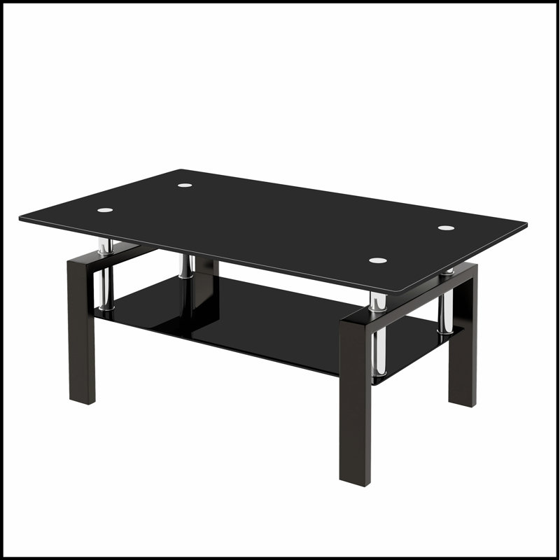 Table basse moderne en verre trempé à 2 couches, parfaite pour un décor de salon élégant et fonctionnel.