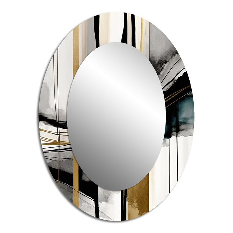 Abstract Transitional Modern Shapes II - Black Bold & Eclectic Modern Oval Wall Mirror, 40" x 30"