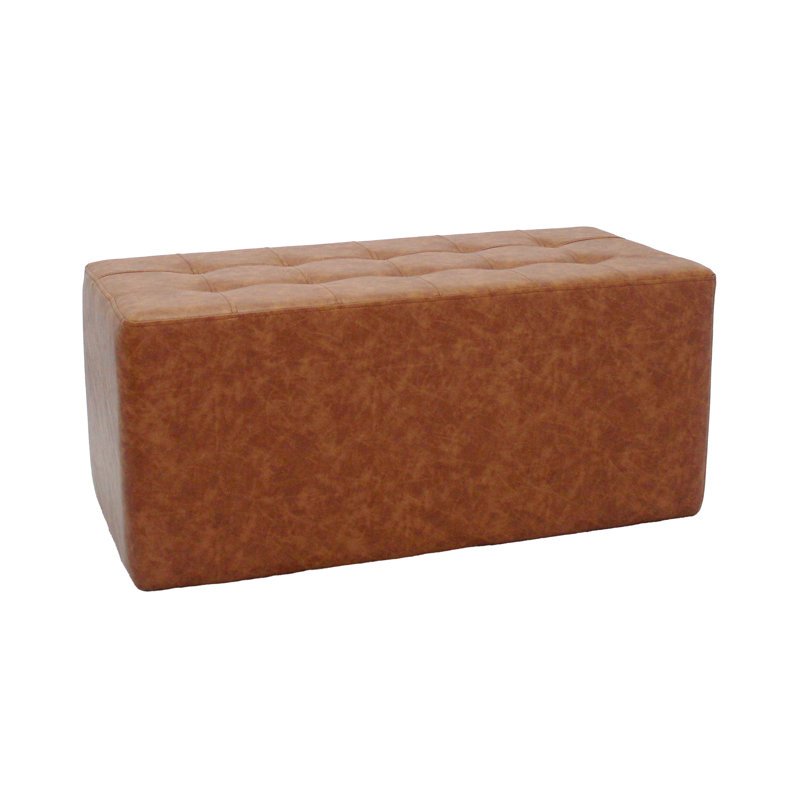 Distressed Brown Faux Leather Rectangular Tufted Ottoman