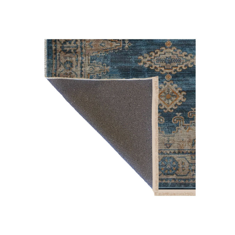Tapis bleu lavable décoratif à motif créatif traditionnel bleu, Sous-tapis rectangulaire de 3 pi 3 po x 4 pi 11 po