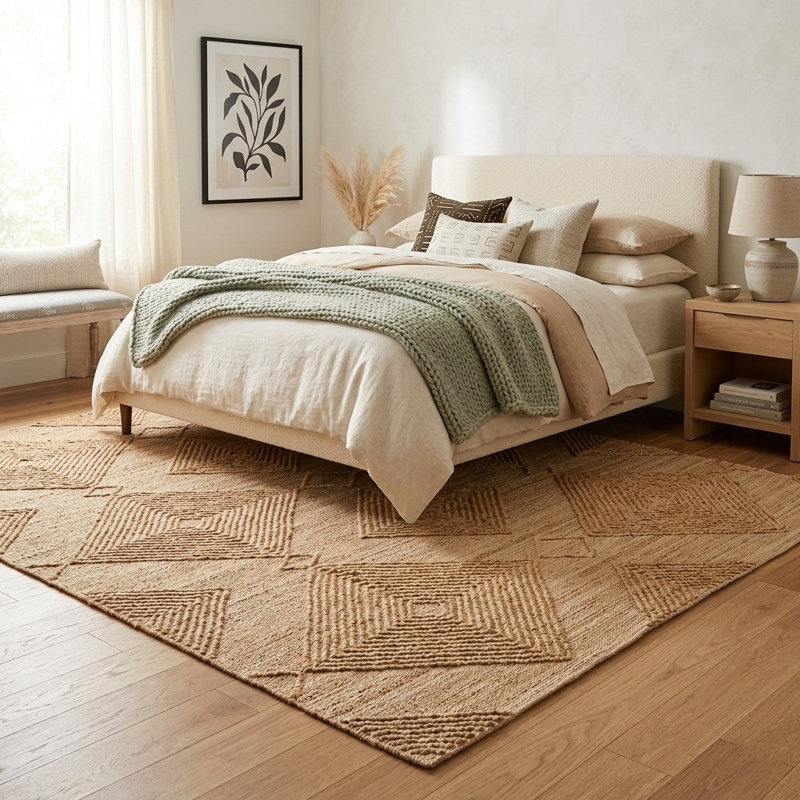 Geometric Handmade Flatweave Jute/Wool Blend Indoor Area Rug, Rectangle 5' x 7'9"