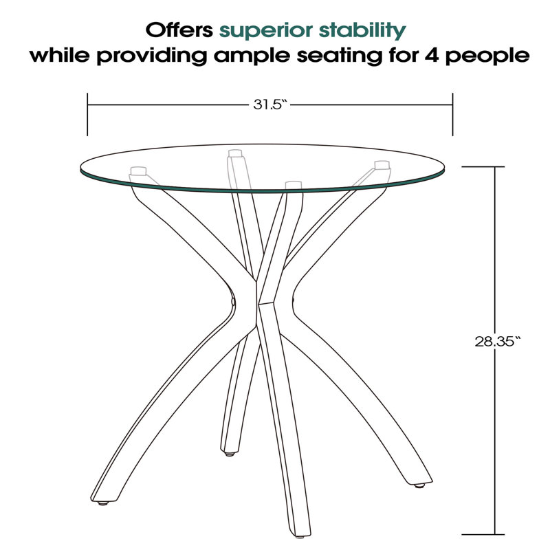 Round Dining Table with Tempered Glass Top and Solid Wood Legs, Brown