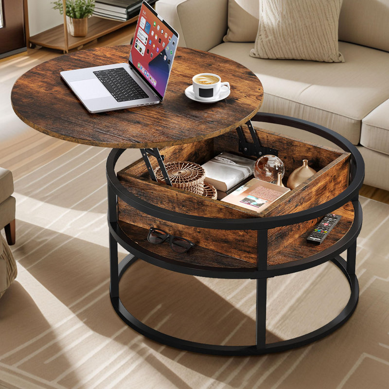 Lift Top Coffee Table with Storage, Rustic Brown