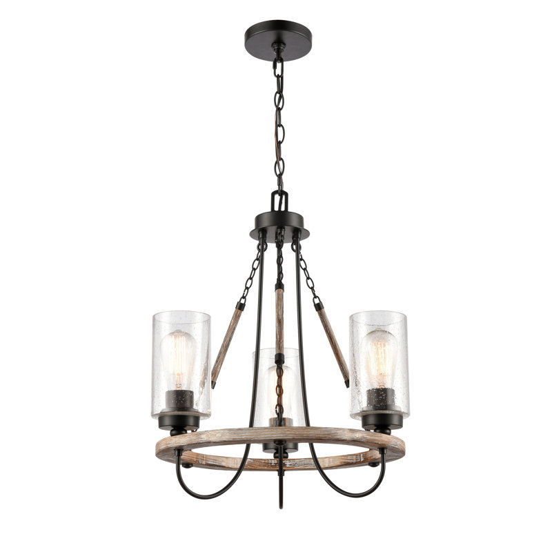 Tallant 3 - Light Dimmable Wagon Wheel Chandelier, LED, Seedy