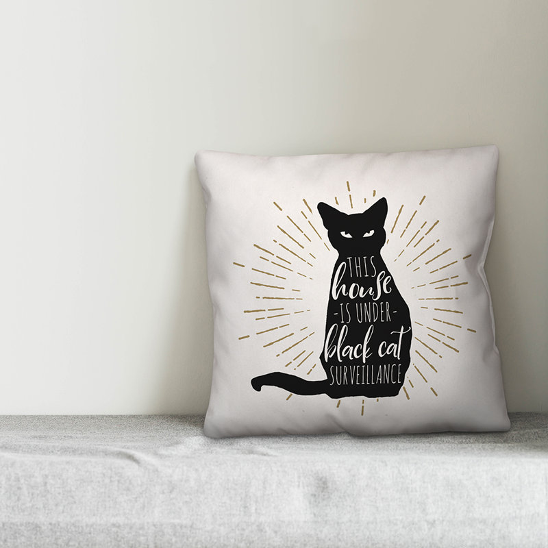 Black Cat House Throw Pillow, 16" x 16", Indoor/Outdoor Use