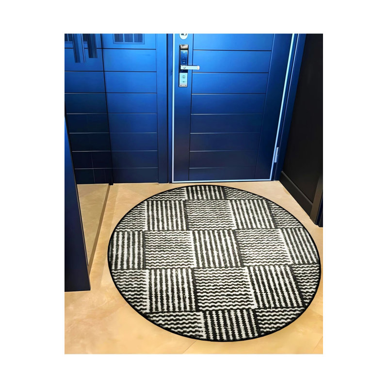 Black And White Jute Look Stripe Patterned Woven Base Decorative Carpet, Round 2'8"