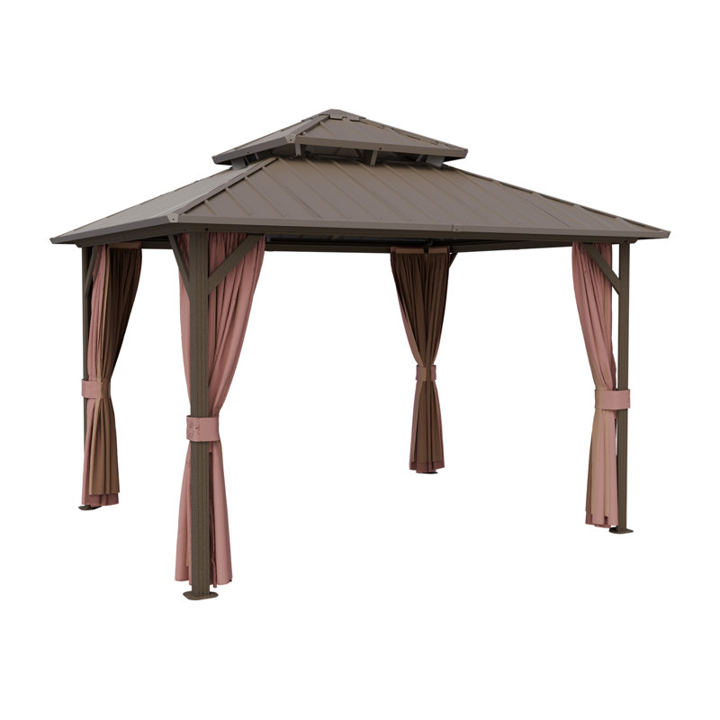 10x10 FT Heavy - Duty Aluminum & Galvanized Steel Gazebo with Double Roof, Mosquito Netting & Privacy Curtains - All - Weather Patio, Backyard & Poolside Shelter