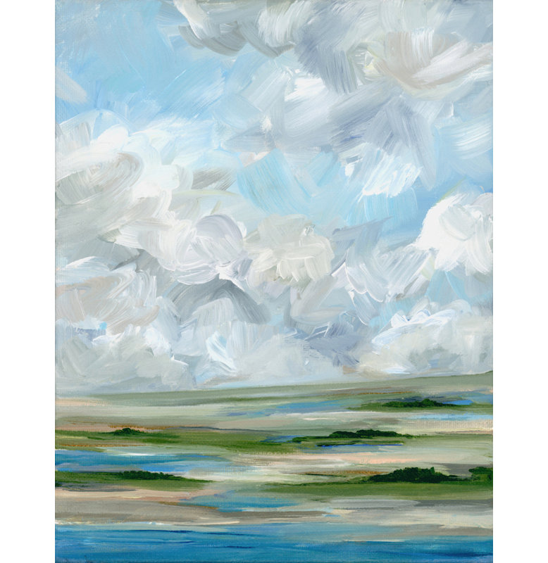 Cloudy Marsh Serenity by Nicole Walsh — Landscape Wall Art, 32 × 48, Matted Framed Print, White