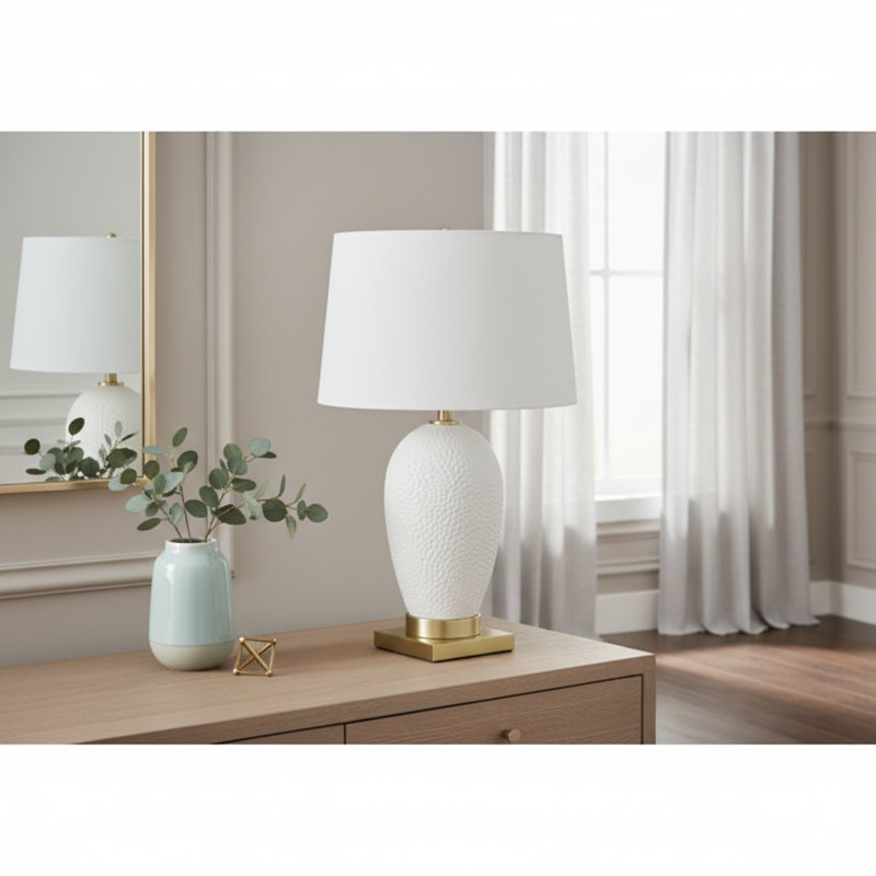 Lighting, 26"H, Table Lamp, White Ceramic, Ivory / Cream Shade, Transitional