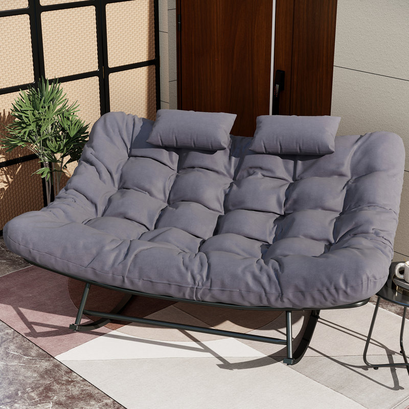 Outdoor Oversized 2-Person Double Patio Rocker Papasan Chair , Gray