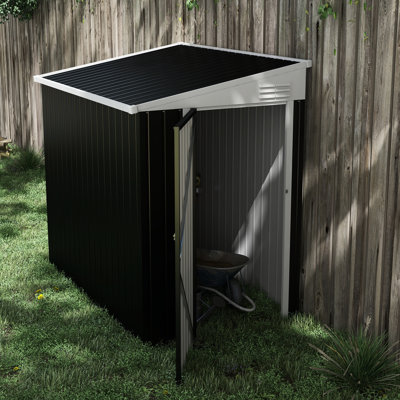 Remise de rangement d'extérieur en métal gris foncé 4 pi x 6 pi Porte verrouillable et bonne ventilation. Convient à la tondeuse, à la moto, aux échelles, aux vélos et aux outils de jardinage. Acier galvanisé robuste. Résiste aux dommages causés par les intempéries. Espace.